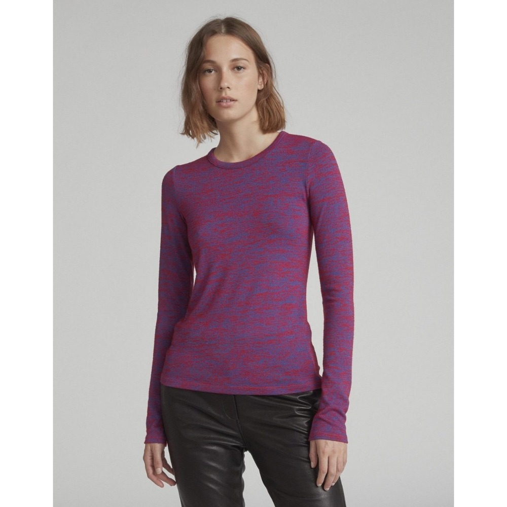 Rag & Bone Slim Long Sleeve Top XS Red Blue Marled Stretch Knit Shirt